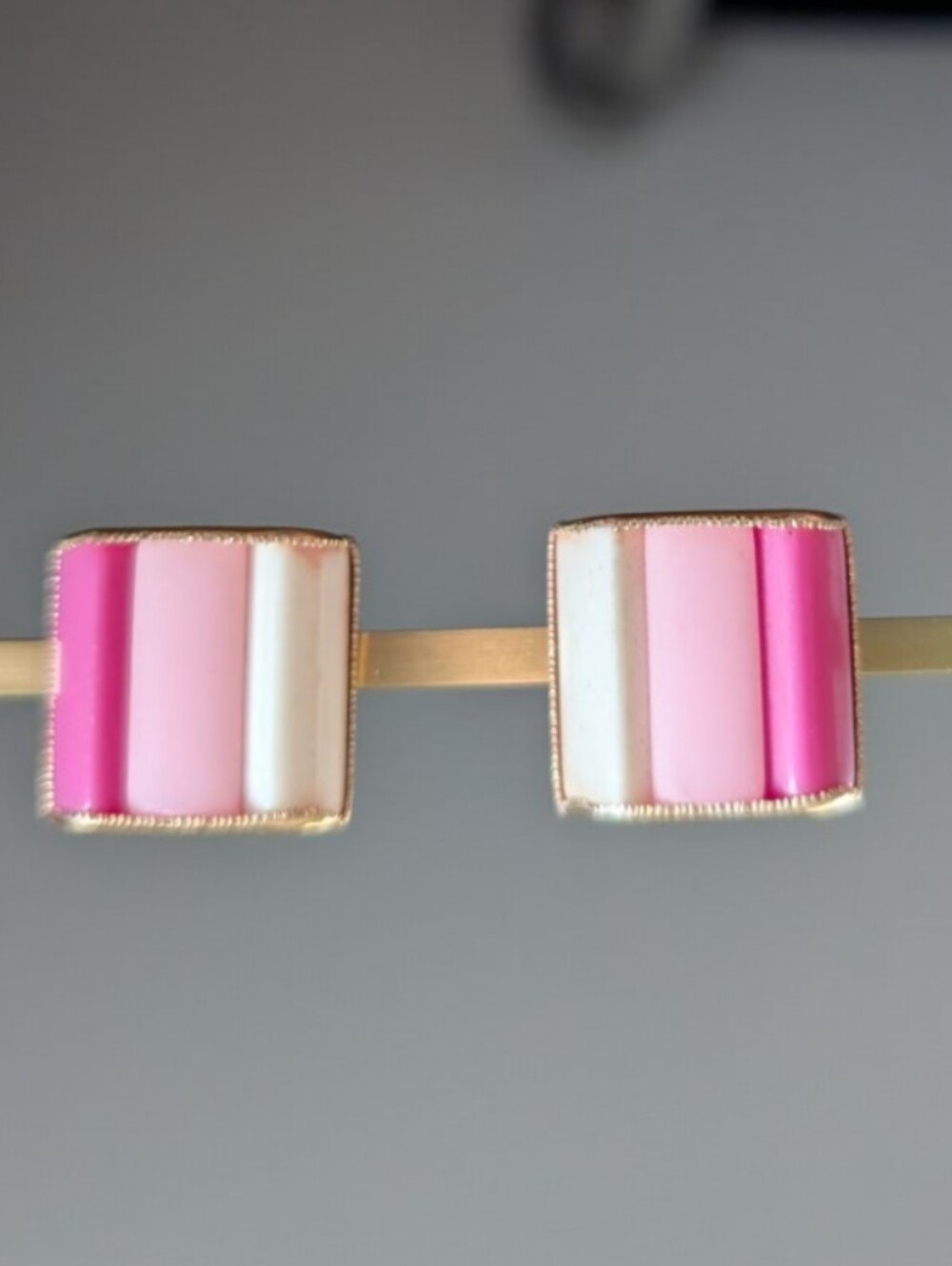 Vintage Pink Stripe Gold Clip on Earrings Signed Germany